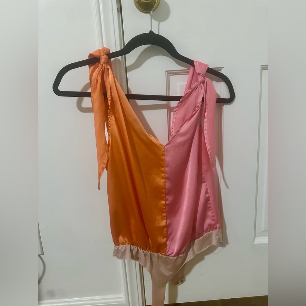 Pink/orange silk tie bodysuit - Picture 3 of 4